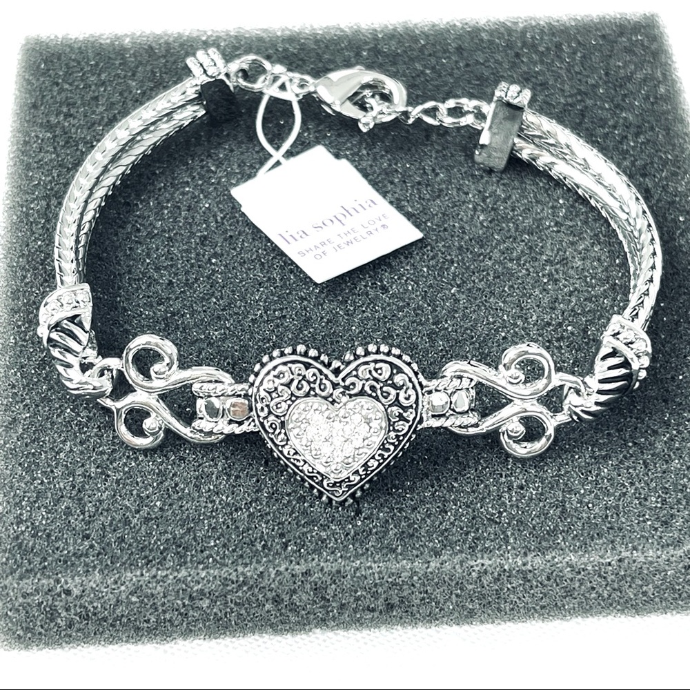LIA SOPHIA Bracelet LOVE DUST silver chain heart 7.5-8.5 fashion jewelry NEW